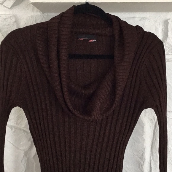 unknown Sweaters - Brown Stretchy Rib Knit Cowl Neck light WT Sweater